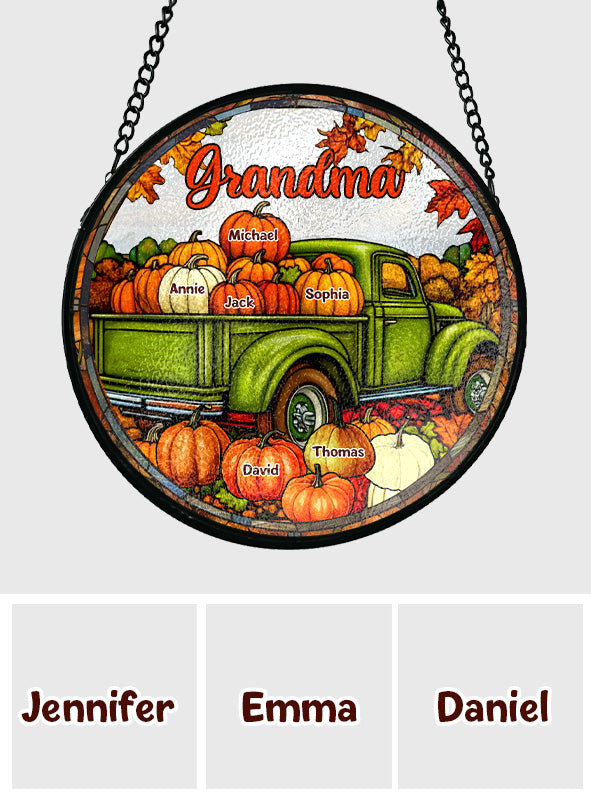 Grandma Fall Truck - Personalized Grandma Stained Glass Suncatcher