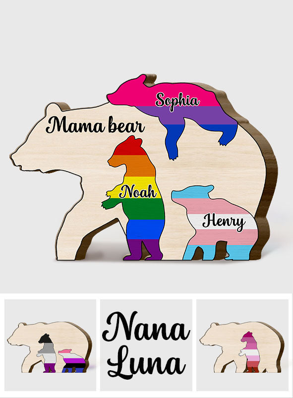 Stolze Mama Bär – Personalisiertes Holzpuzzle in Form eines Symbols der LGBT-Unterstützung