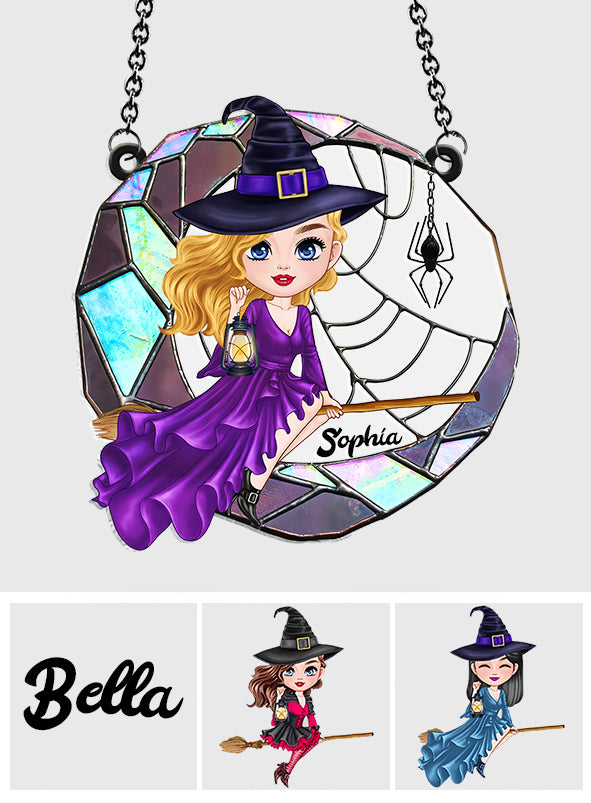 Wicked Witch On The Moon - Personalized Witch Window Hanging Suncatcher Ornament