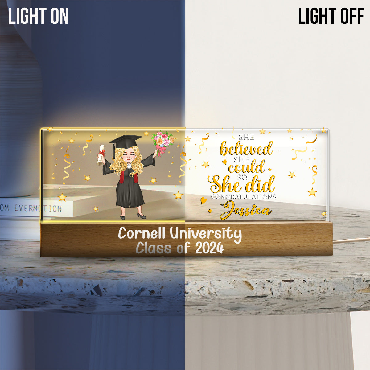 She Believed She Could So She Did - Personalized Graduation Custom LED Night Light