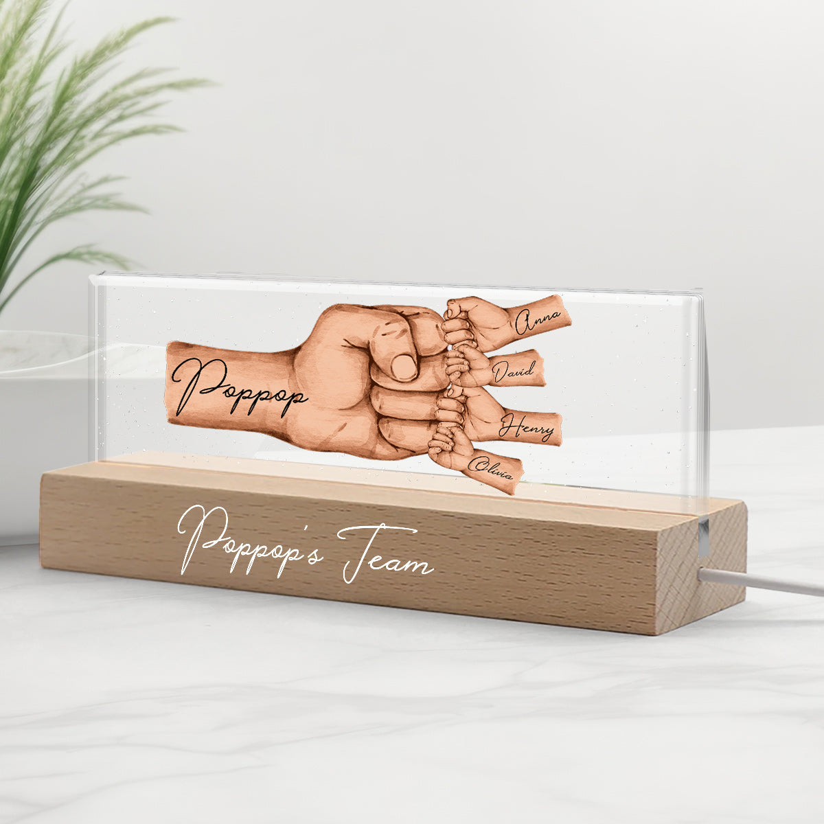 Daddy's Team Fist Bump - Personalized Father Custom LED Night Light