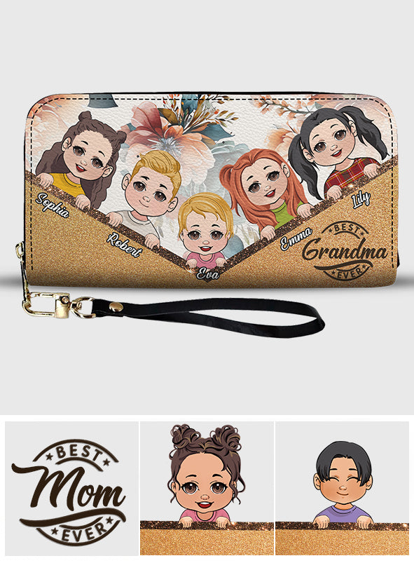 Best Grandma Mom Ever - Personalized Grandma Leather Long Wallet