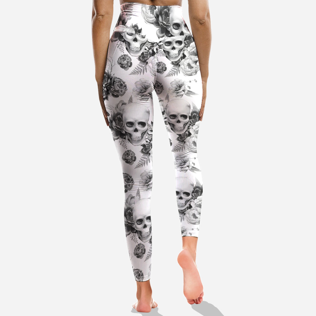 Pink Roses Skull - Personalized Skull Hoodie and Leggings