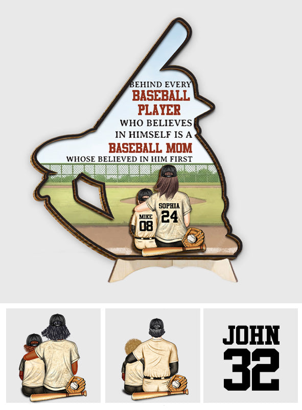 Maman/Papa de baseball - Plaque en bois personnalisée à 2 couches