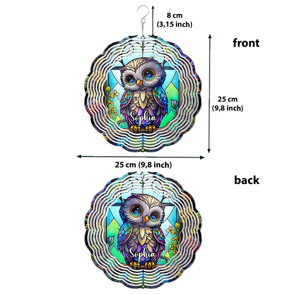 Cute Owl Stained Glass - Personalized Owl Wind Spinner