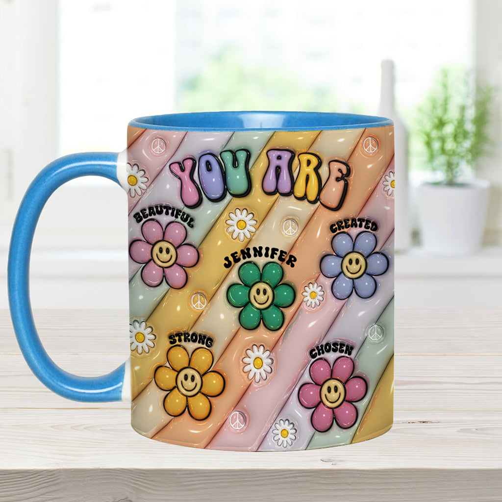 You Are Beautiful Strong Victorious Enough - Personalized Hippie Accent Mug