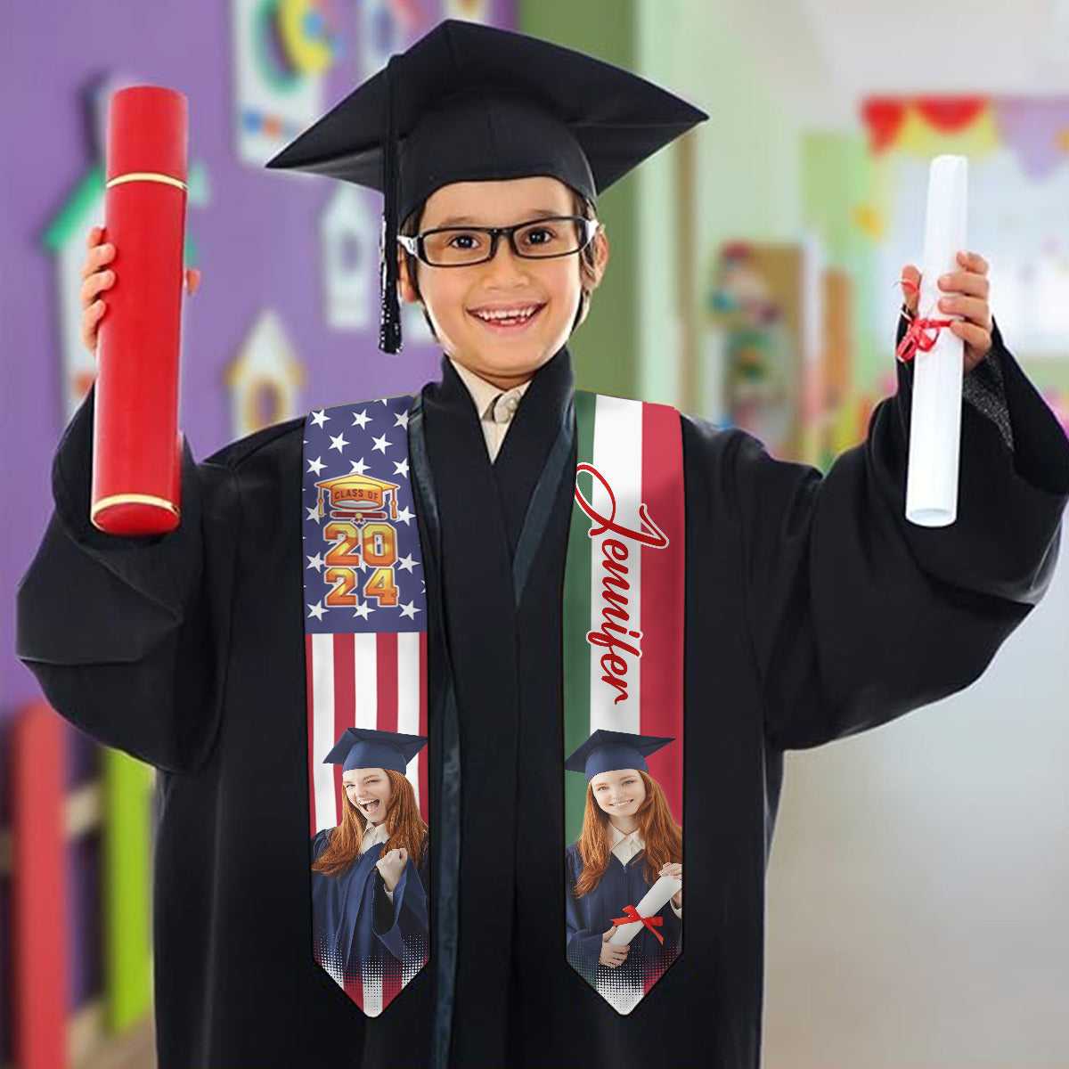 Country Flag Class of 2024 - Personalized Graduation Graduation Stole