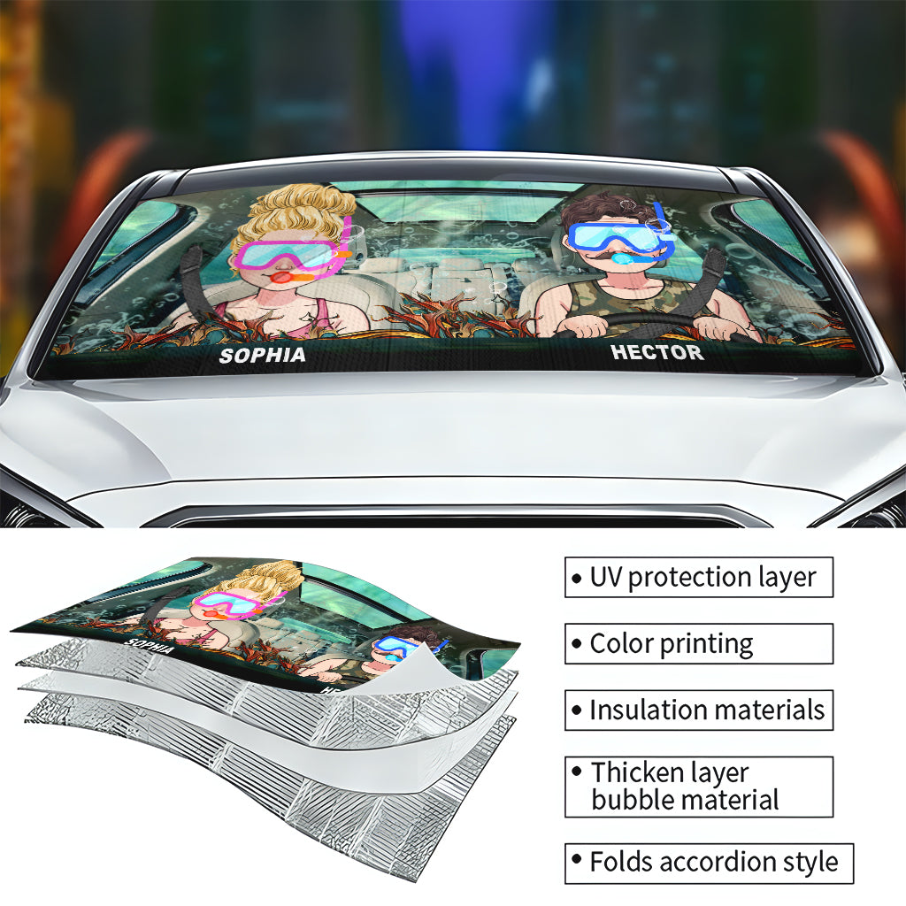 You And Me And The Sea - Personalized Scuba Diving Car Sunshade