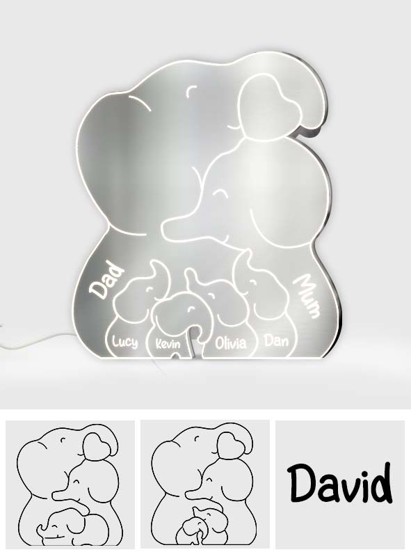 Elephant Family - Personalized Family Mirror Light