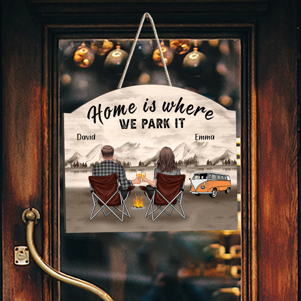 Home Is Where We Park It - Personalized Camping Custom Shaped Wood Sign