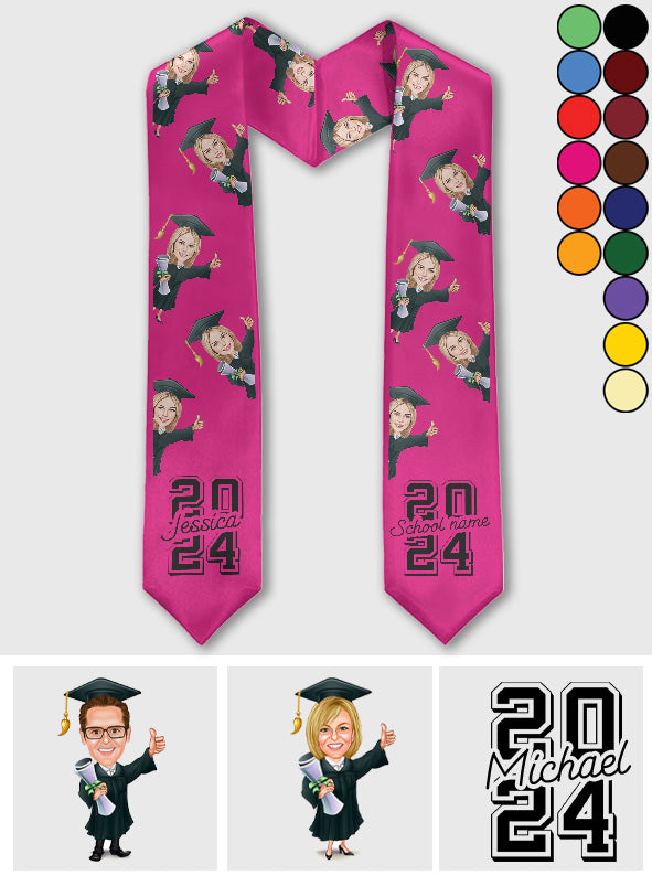 Caricature Funny Character - Personalized Graduation Graduation Stole