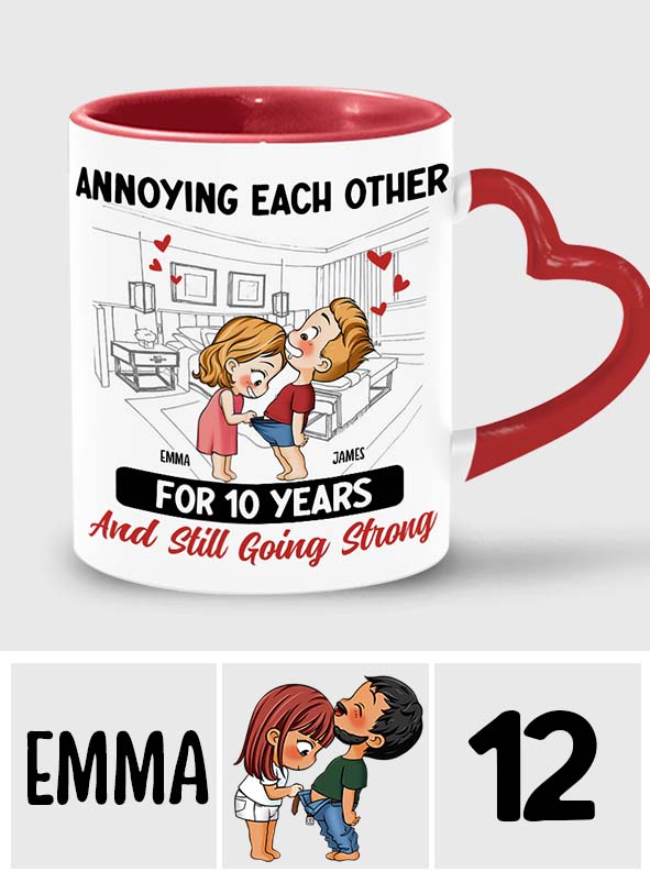 Annoying Each Other For Years And Still Going Strong - Personalized Couple Heart Handle Mug