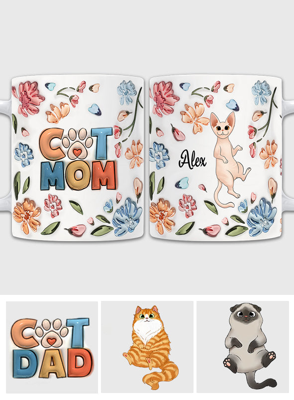 Mug gonflable personnalisé « Maman Chat » à motif floral pastel - Mug chat