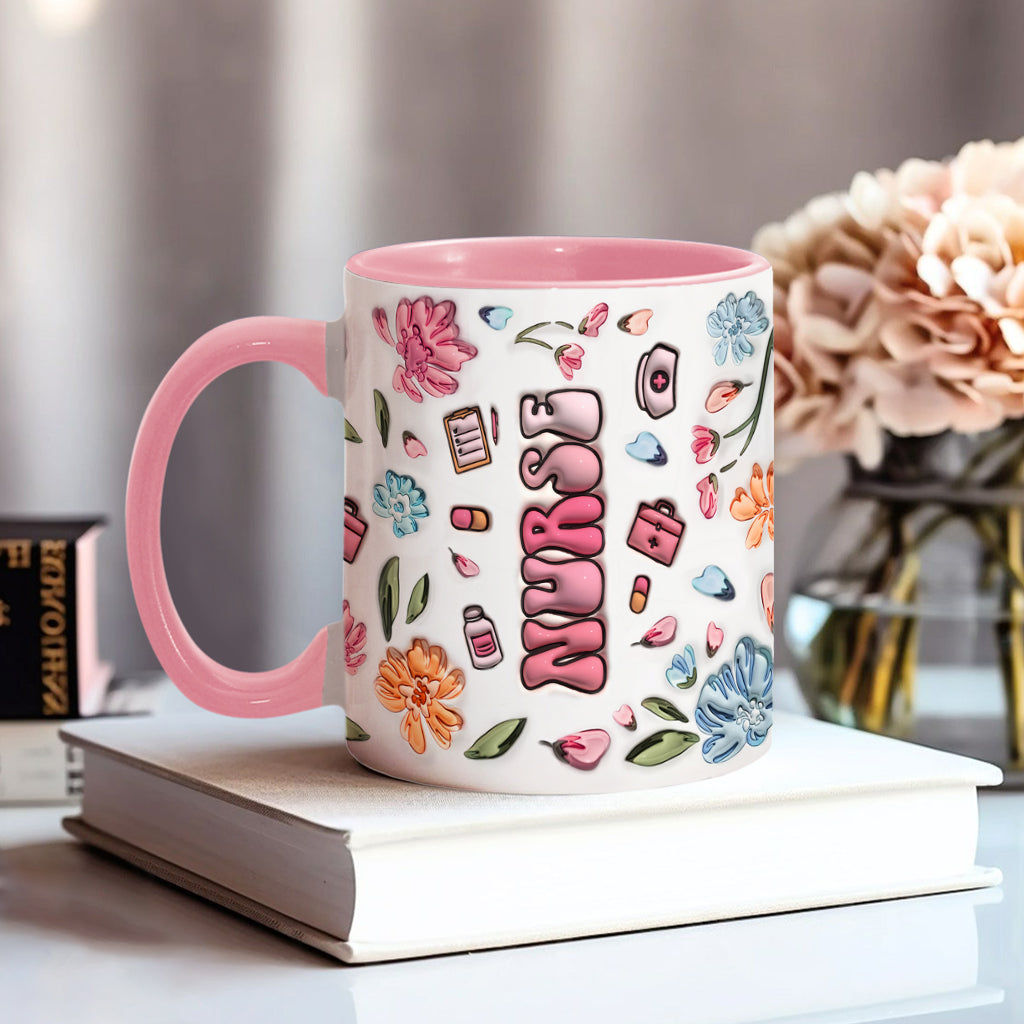 Nurse Life Pink Pastel Floral Inflated - Personalized Nurse Accent Mug