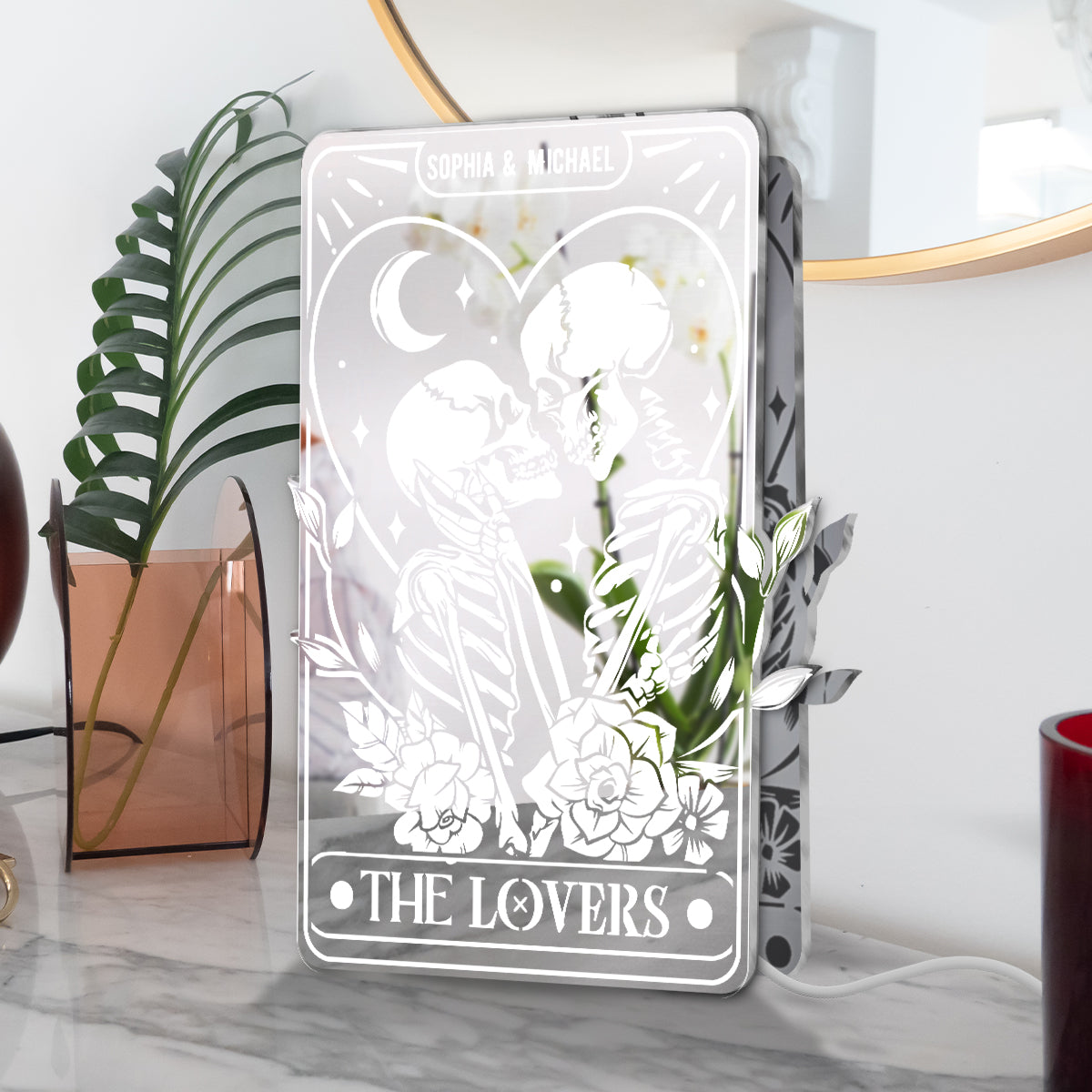 The Lovers - Personalized Skull Mirror Light