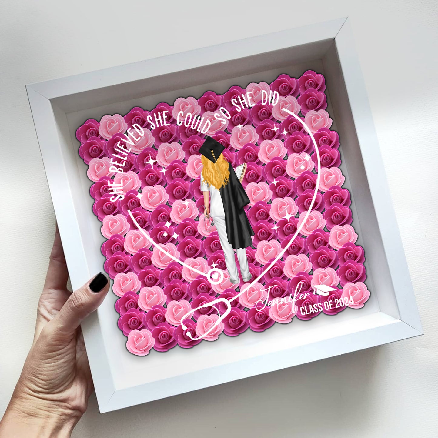 They Believed They Could So They Did - Personalized Graduation Custom Shaped Flower Shadow Box
