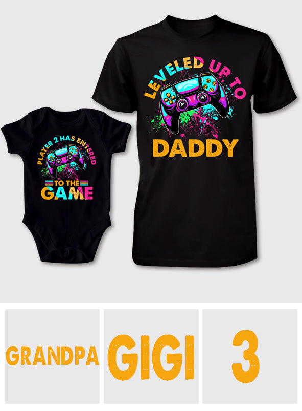 Level Up To Dad Grandpa... - Personalized Video Game T-shirt And Baby Onesie