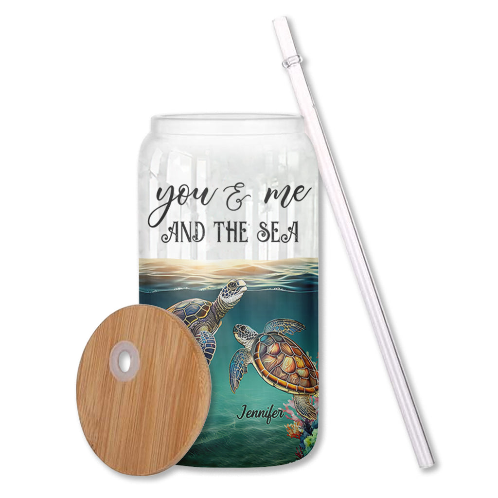 You & Me And The Sea - Personalized Turtle Can Glass