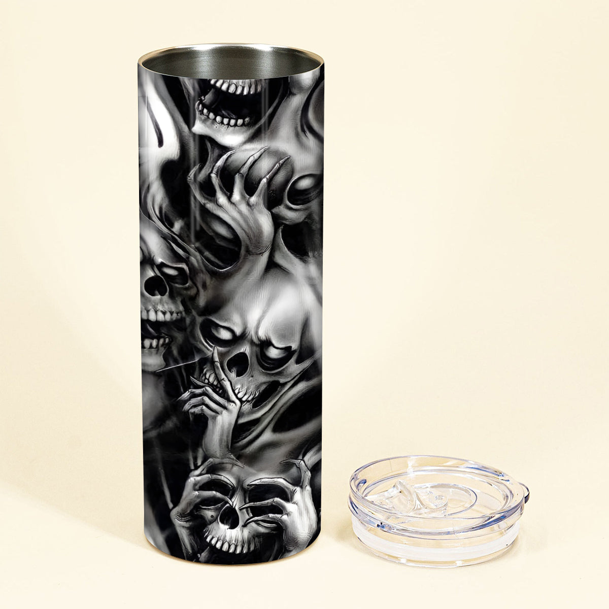 Hear No Evil Speak No Evil See No Evil - Personalized Skull Glow Skinny Tumbler