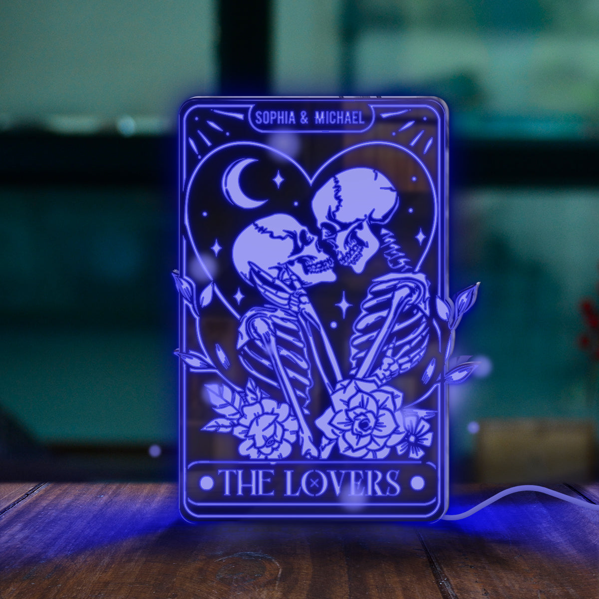 The Lovers - Personalized Skull Mirror Light