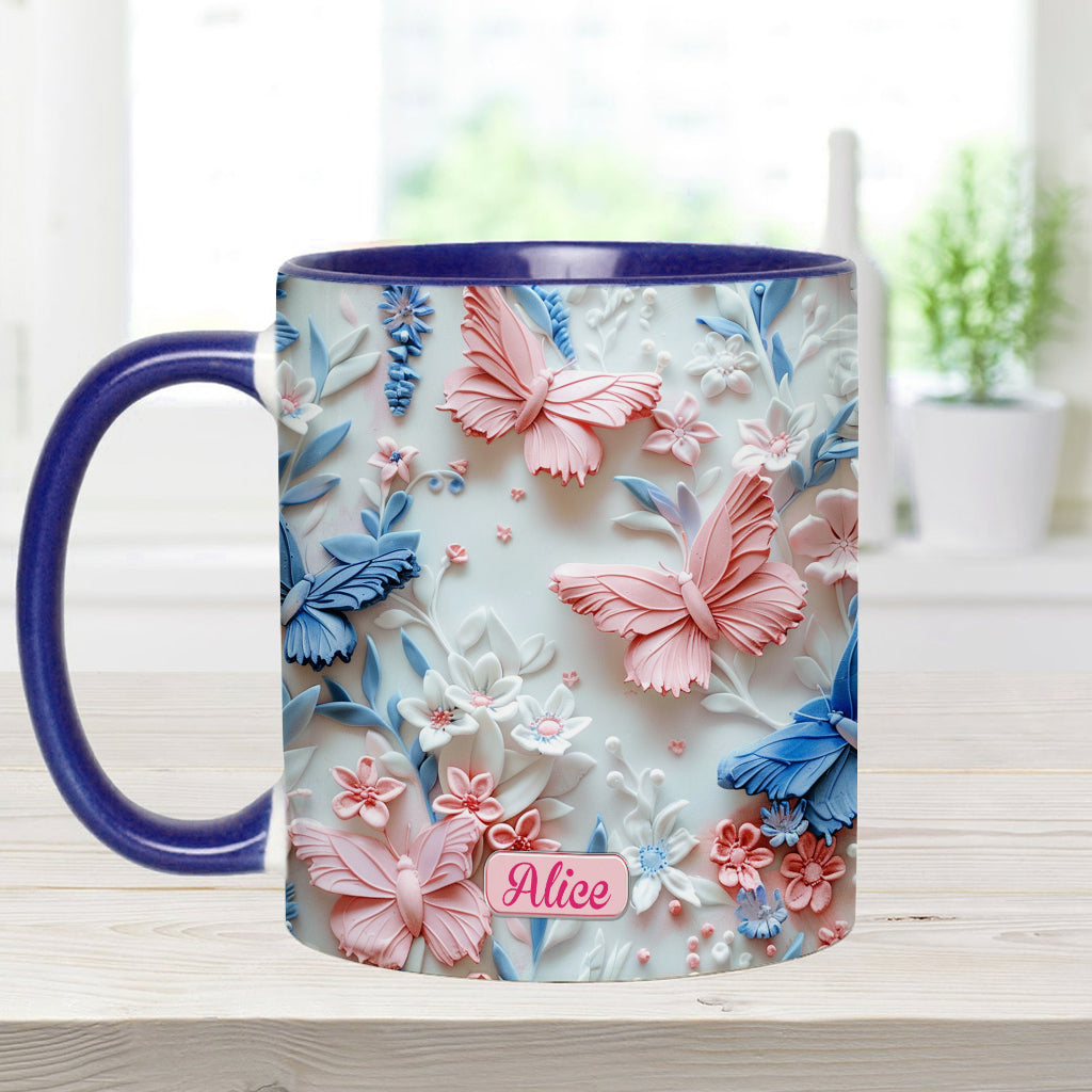 Pink And Blue Butterflies - Personalized Butterfly Accent Mug