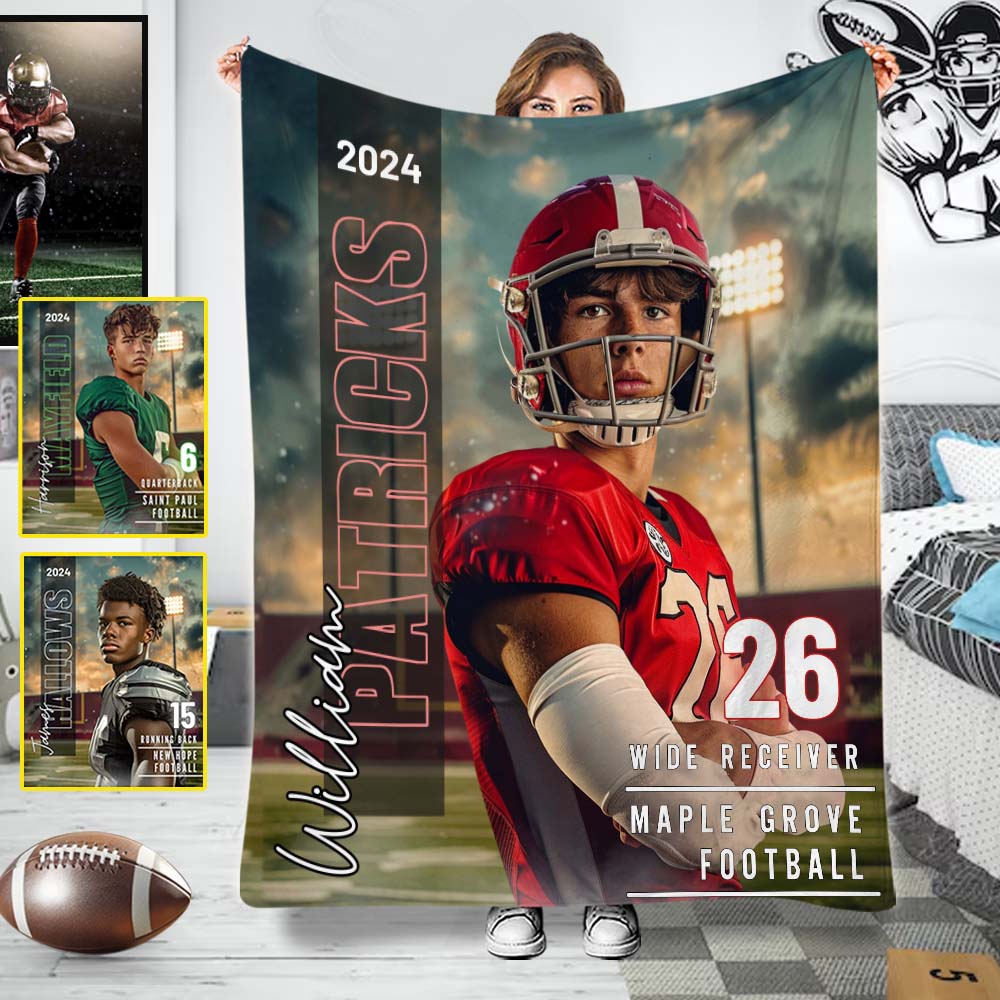 Any Photo, Name, School... - Personalized Football Blanket