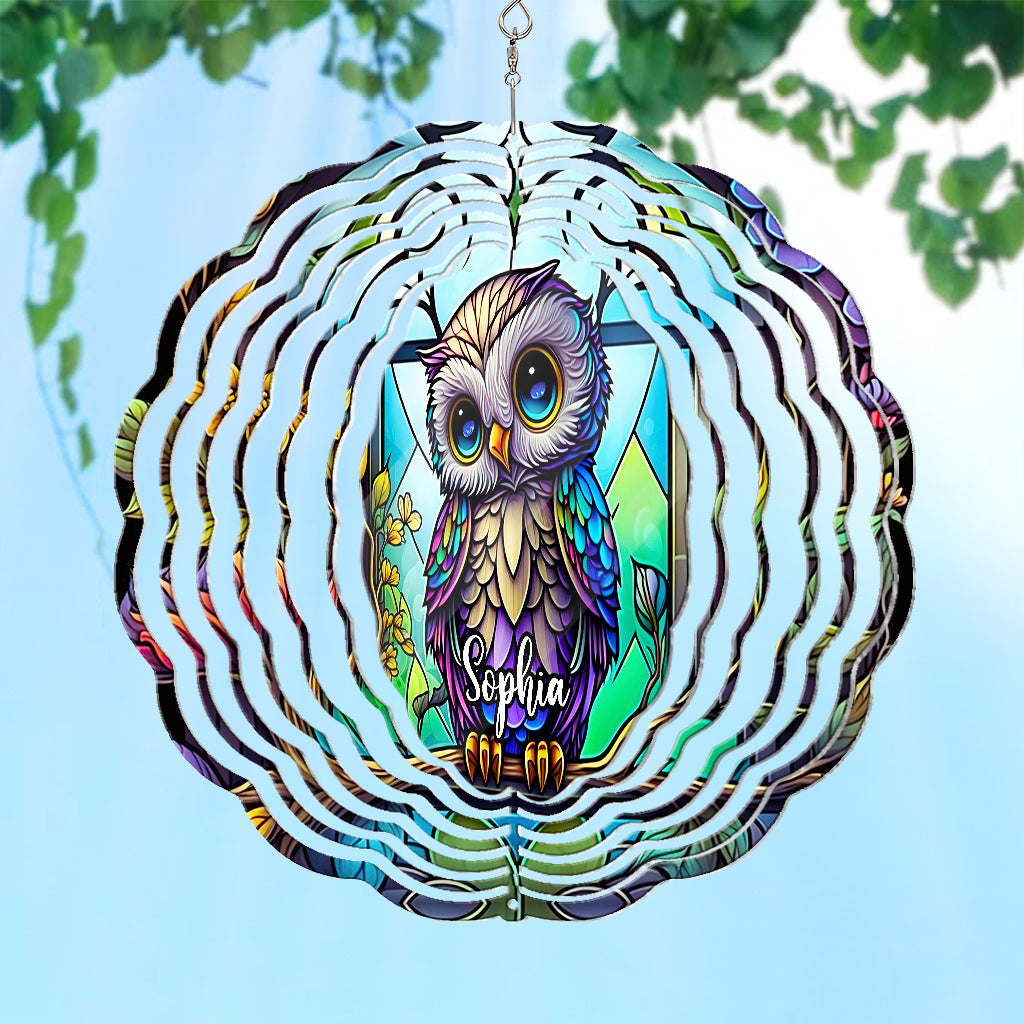 Cute Owl Stained Glass - Personalized Owl Wind Spinner