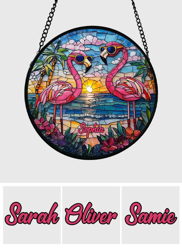 Beautiful Flamigoes - Personalized Flamingo Stained Glass Suncatcher