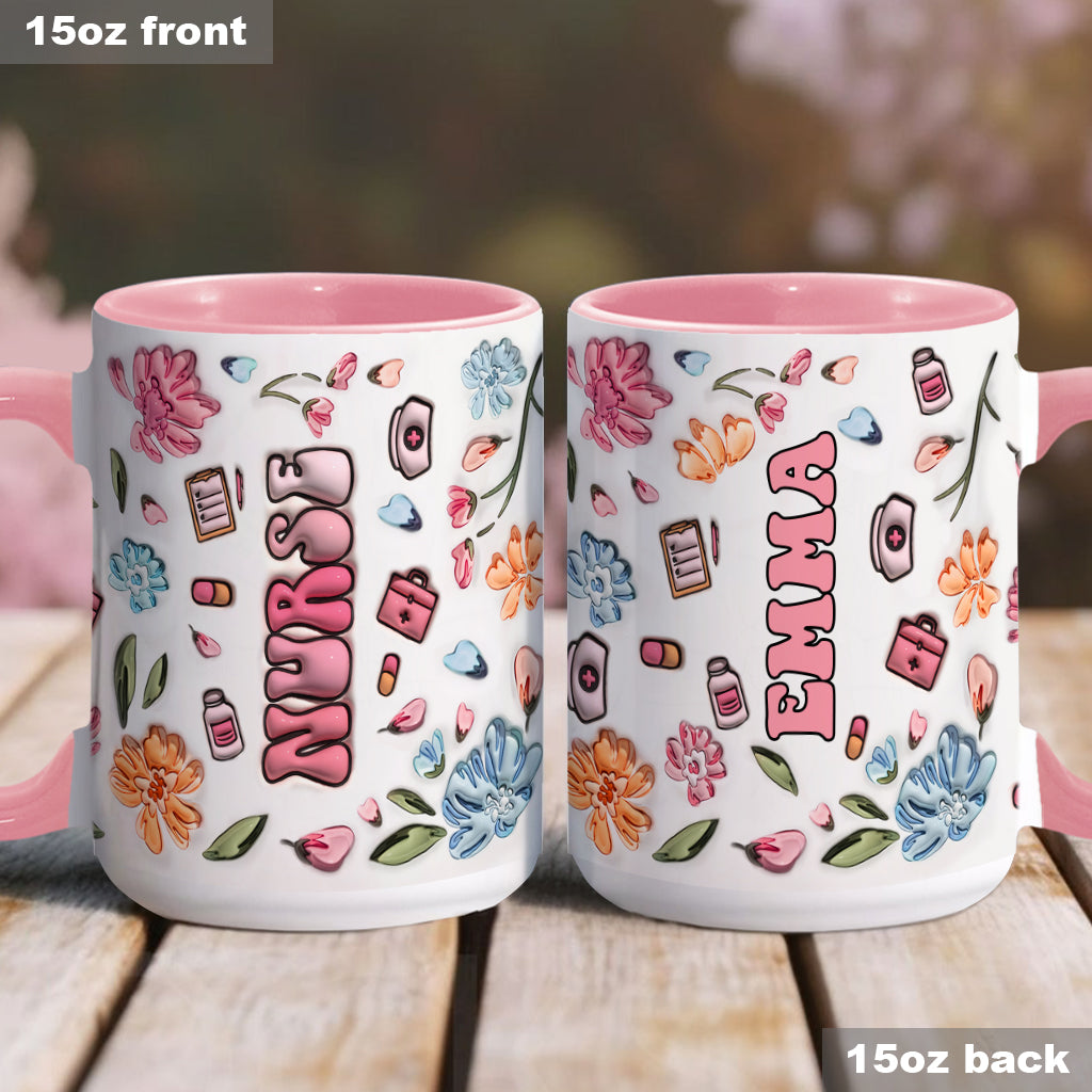 Nurse Life Pink Pastel Floral Inflated - Personalized Nurse Accent Mug