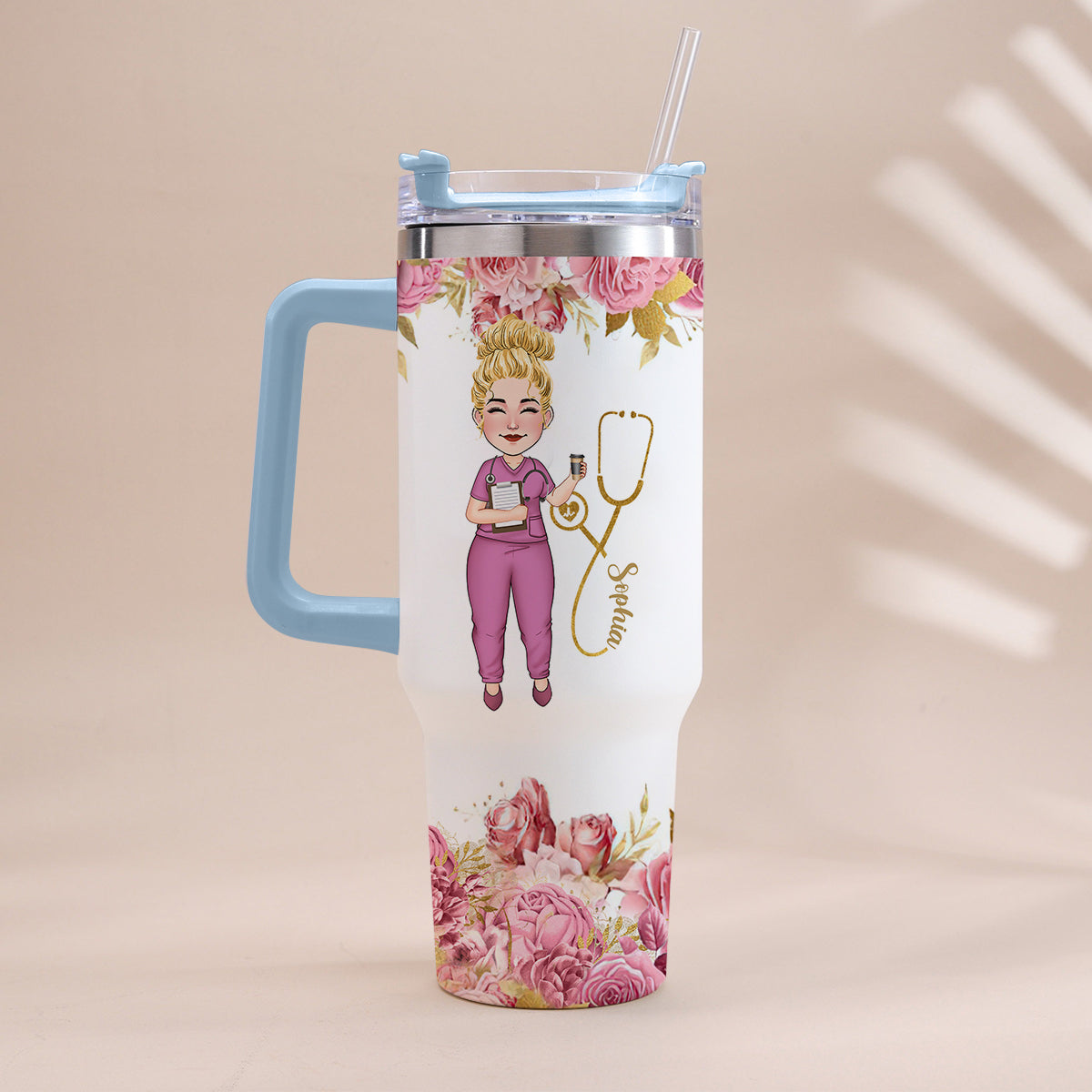 Nurse Nutrition Facts - Personalized Nurse Tumbler With Handle
