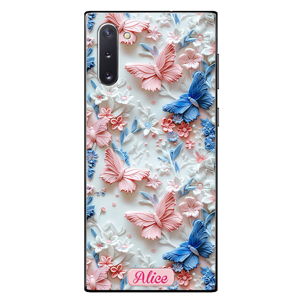 Pink And Blue Butterflies - Personalized Butterfly Clear Phone Case