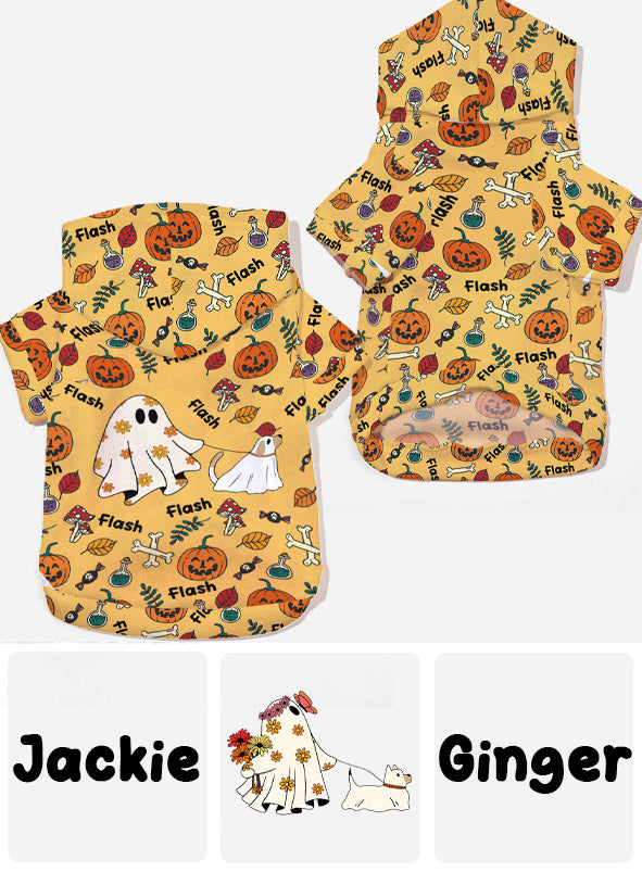 Cute Ghost Dog Pumpkin Ghost & Bat - Personalized Dog Pet Hoodie