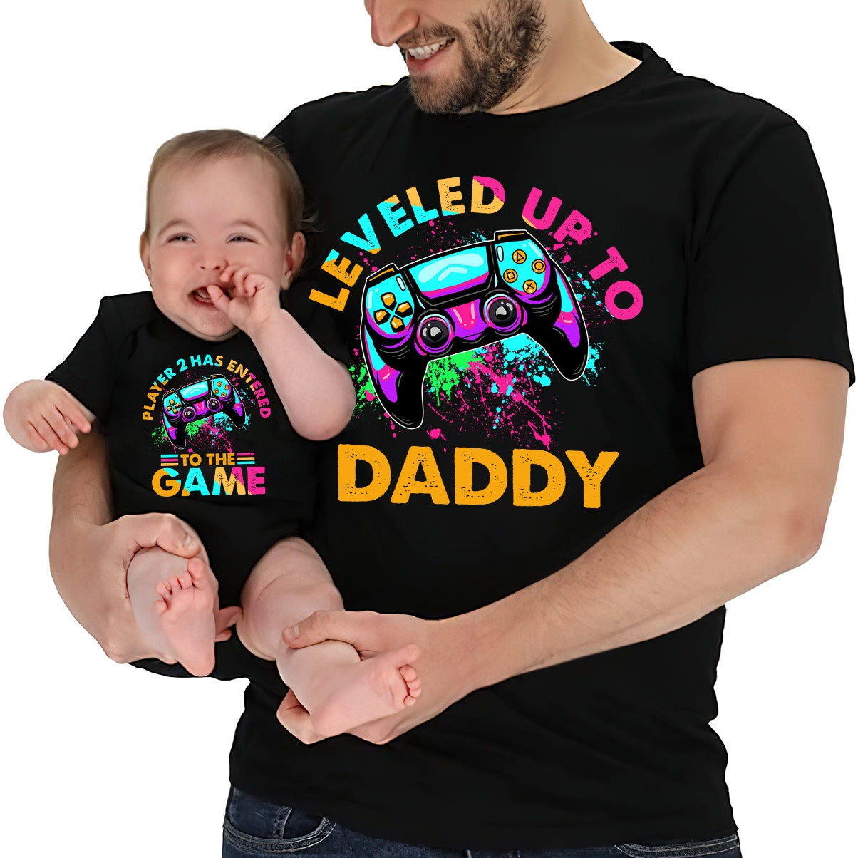 Level Up To Dad Grandpa... - Personalized Video Game T-shirt And Baby Onesie