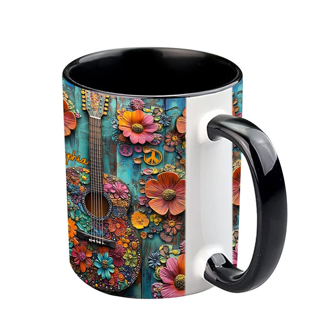 Vintage Hippie Guitar - Personalized Hippie Accent Mug