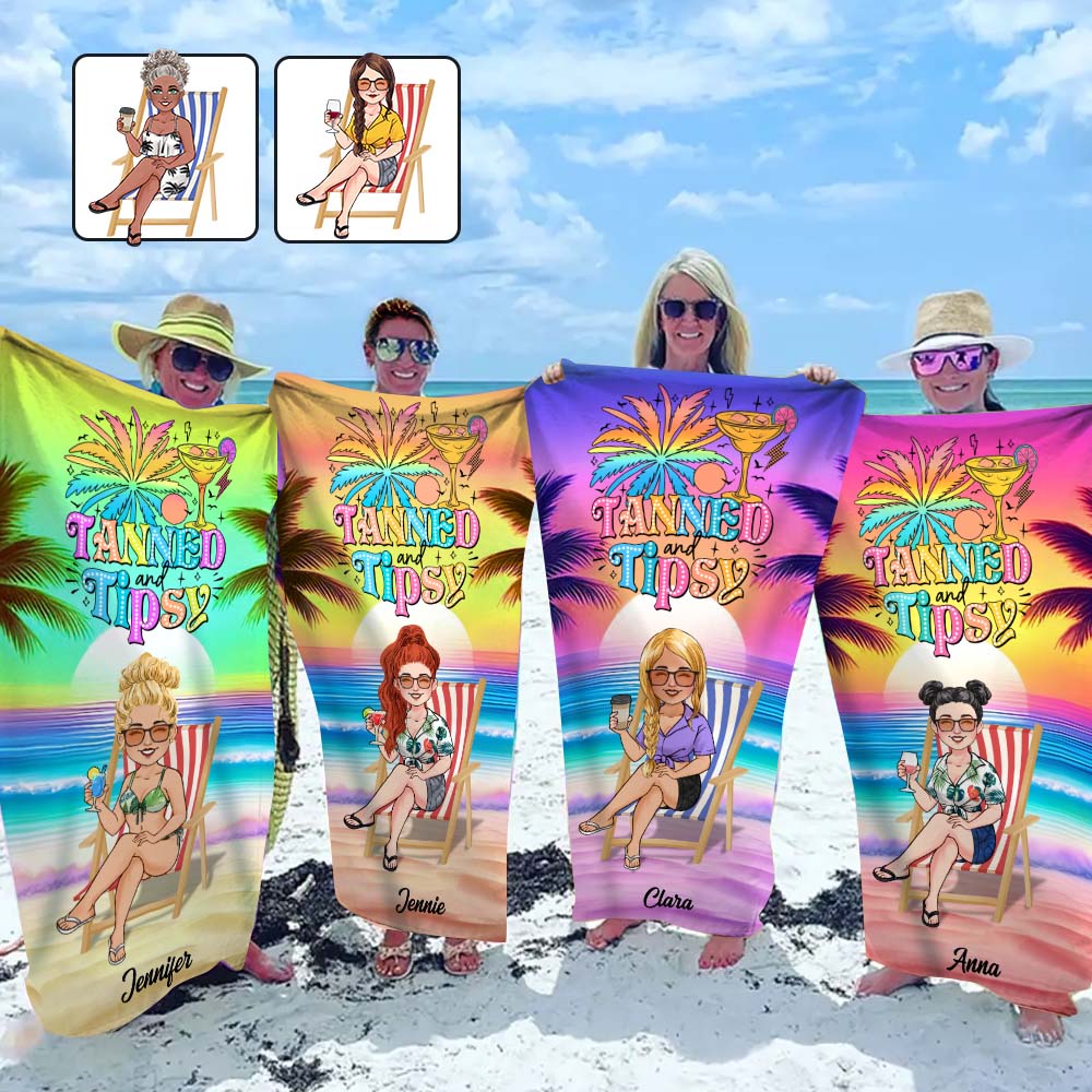 Tanned & Tipsy - Personalized Sea Lover Beach Towel
