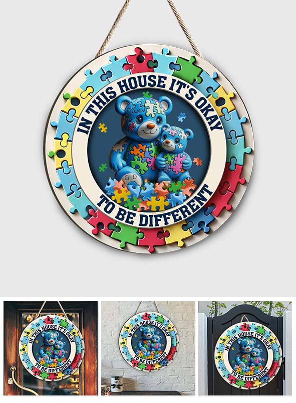 In This House It's Okay To Be Different - Autism Awareness Custom Shaped Wood Sign