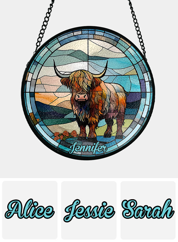 Love Highland Cow - Personalized Stained Glass Suncatcher