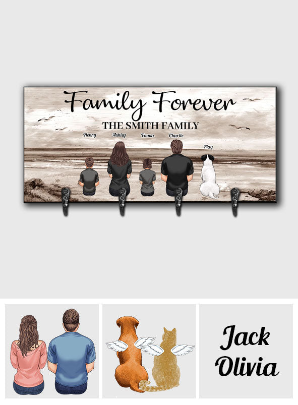 Family Forever Beach Landscape Vintage Version - Personalized Family Key Rack