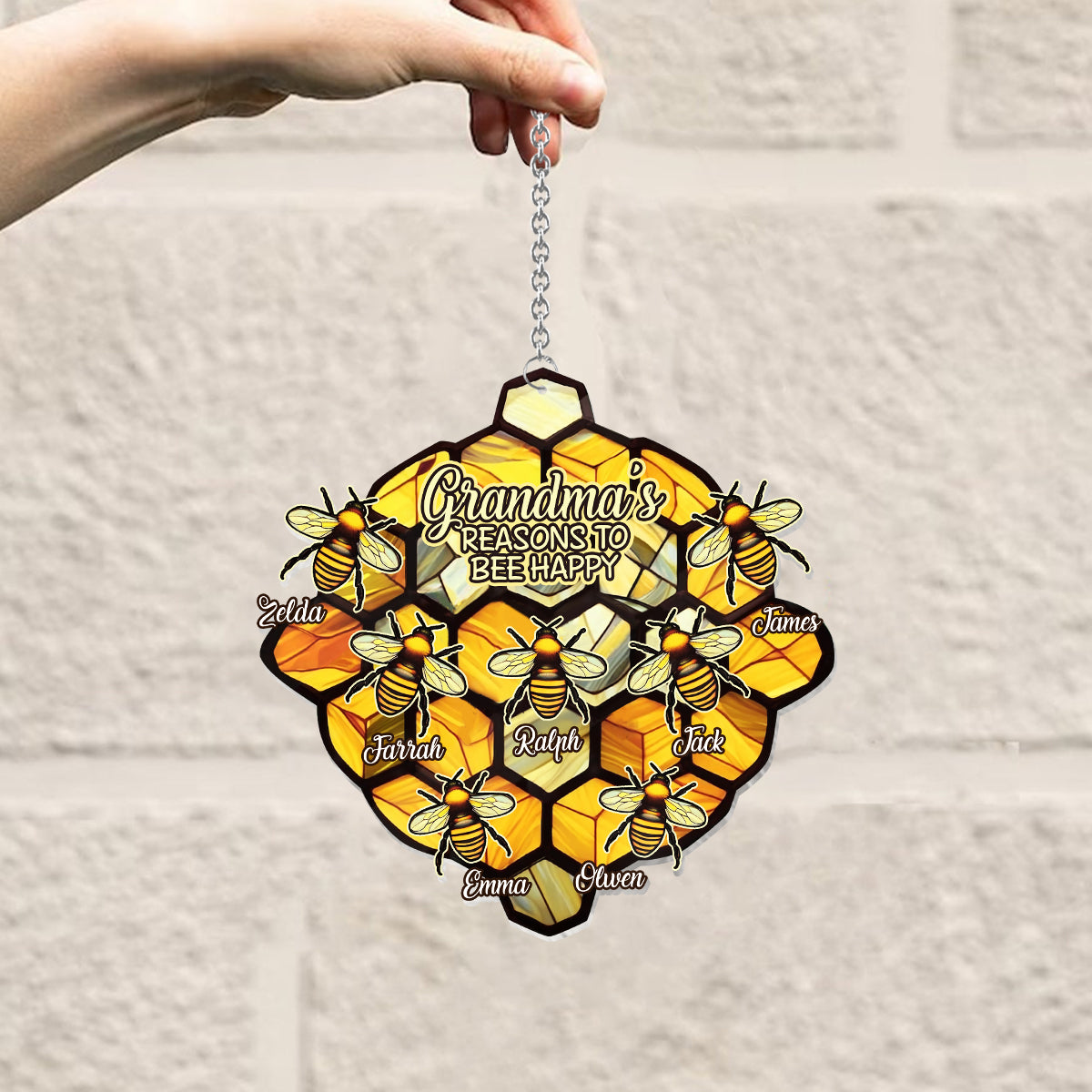 Grandma's Reasons To Be Happy - Personalized Grandma Window Hanging Suncatcher Ornament