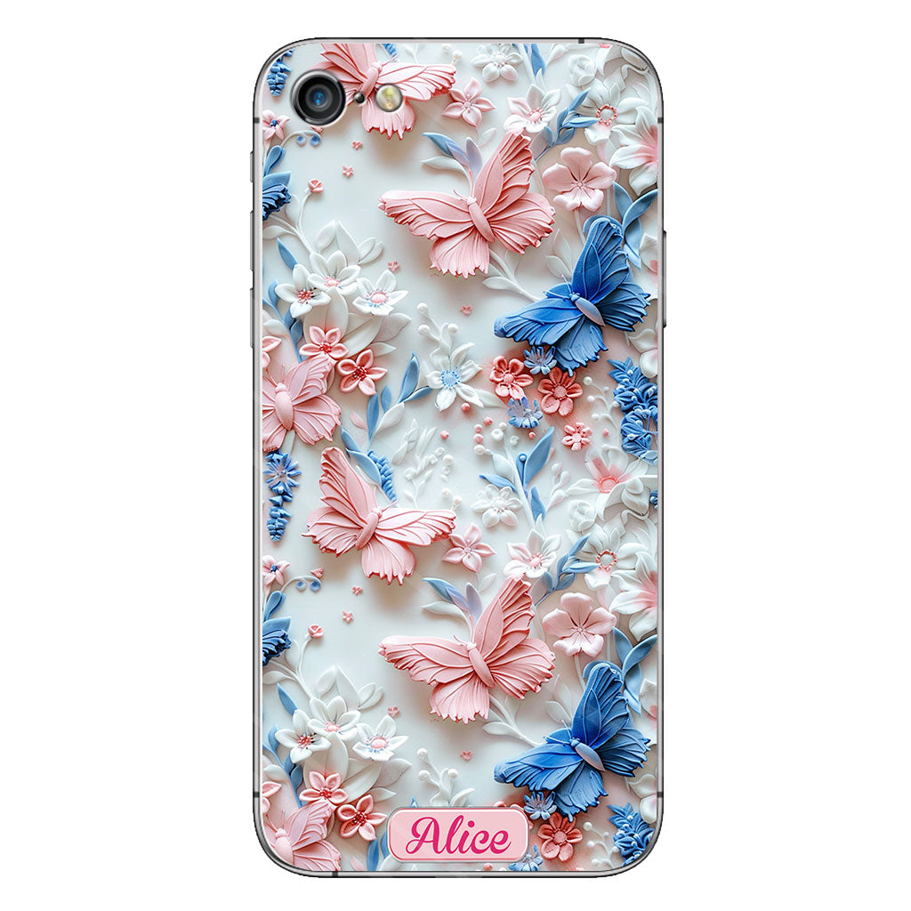 Pink And Blue Butterflies - Personalized Butterfly Clear Phone Case