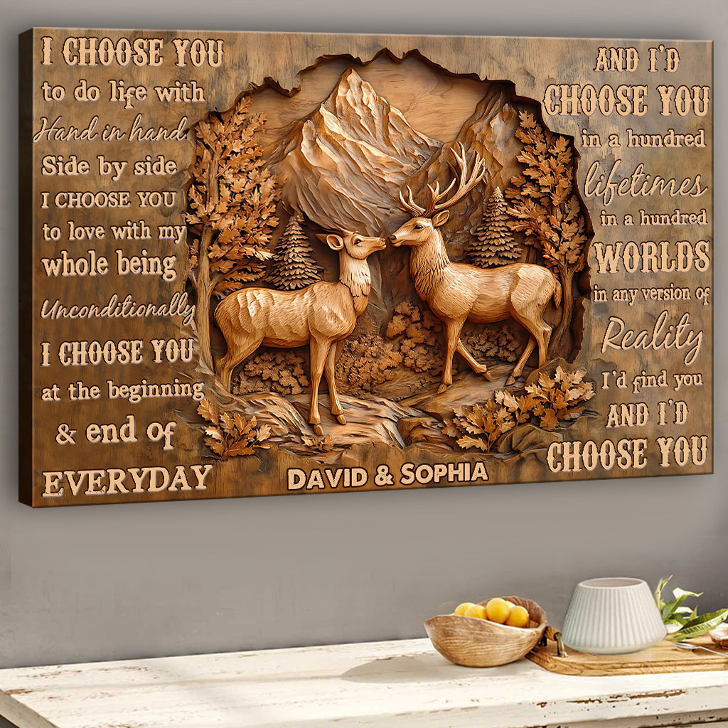 I Choose You, Deer Couple - Personalized Couple Canvas And Poster