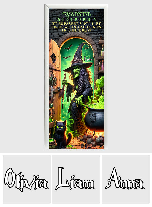 Warning Witch Property - Personalized Witch Door Sticker