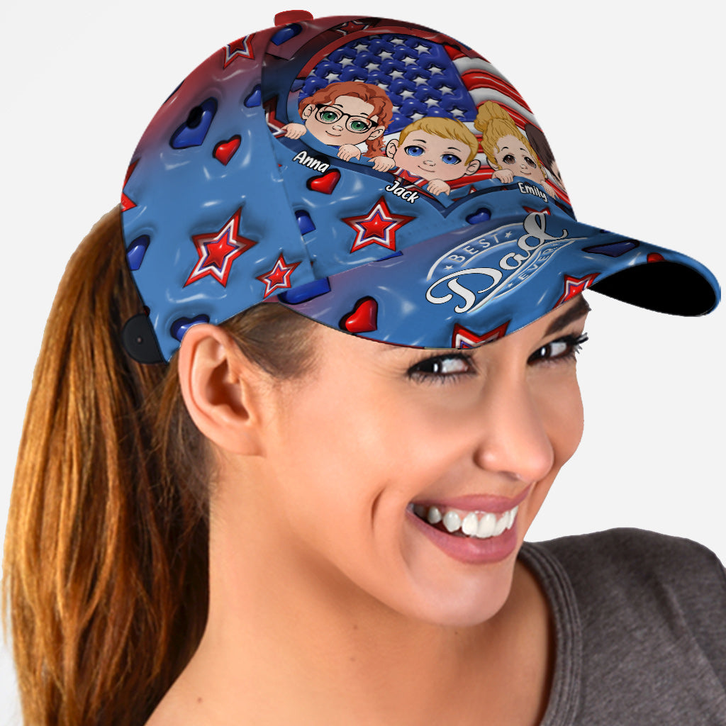 Best Dad Ever Red White Blue - Personalized Father Classic Cap