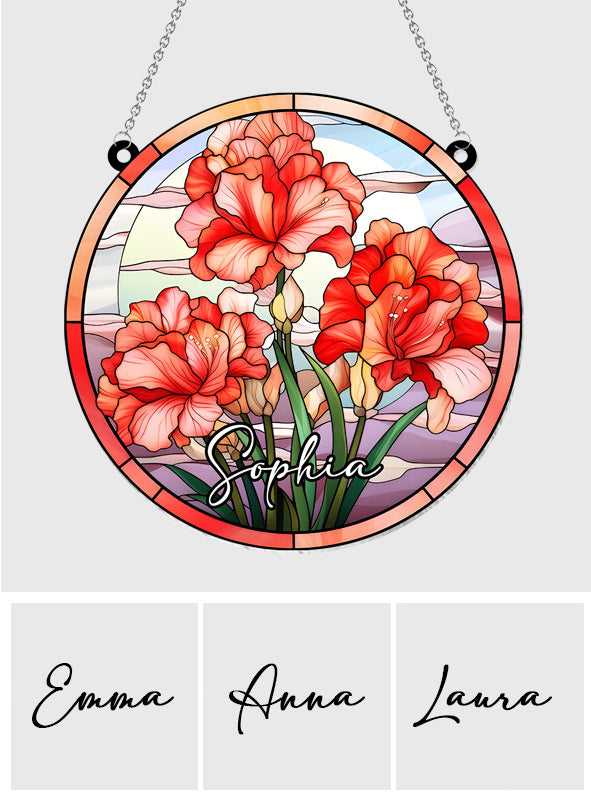 Stained Glass Birth Month Flowers - Personalized Birthday Window Hanging Suncatcher Ornament