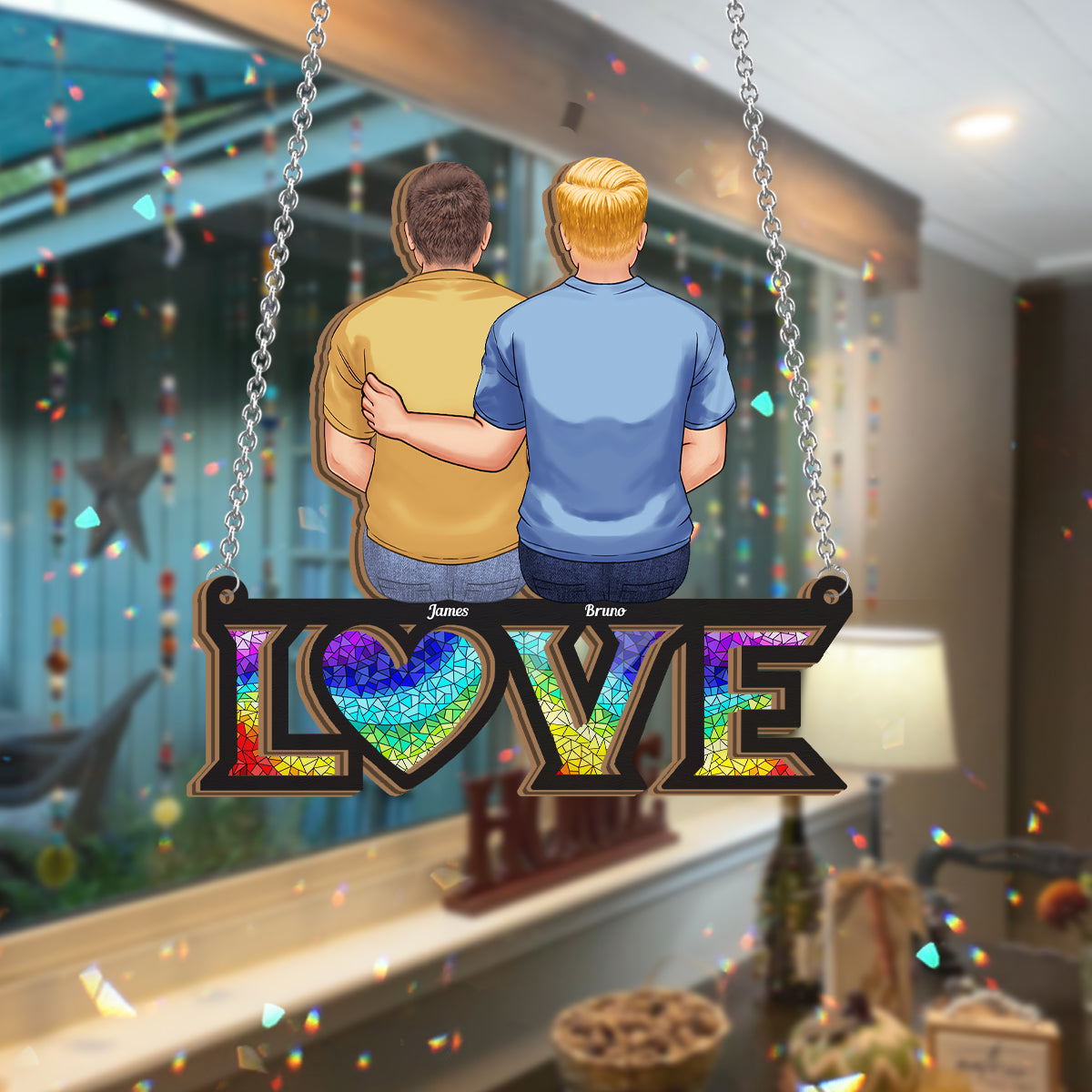 Love Is Love - Personalized LGBT Support 2 Layered Window Hanging Suncatcher