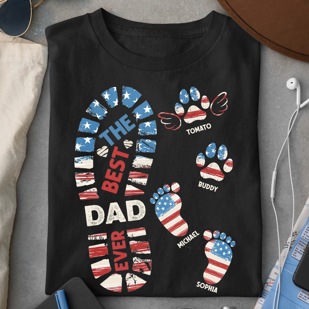 Dad Foot Print Paw Prints - Personalized Father T-shirt And Hoodie