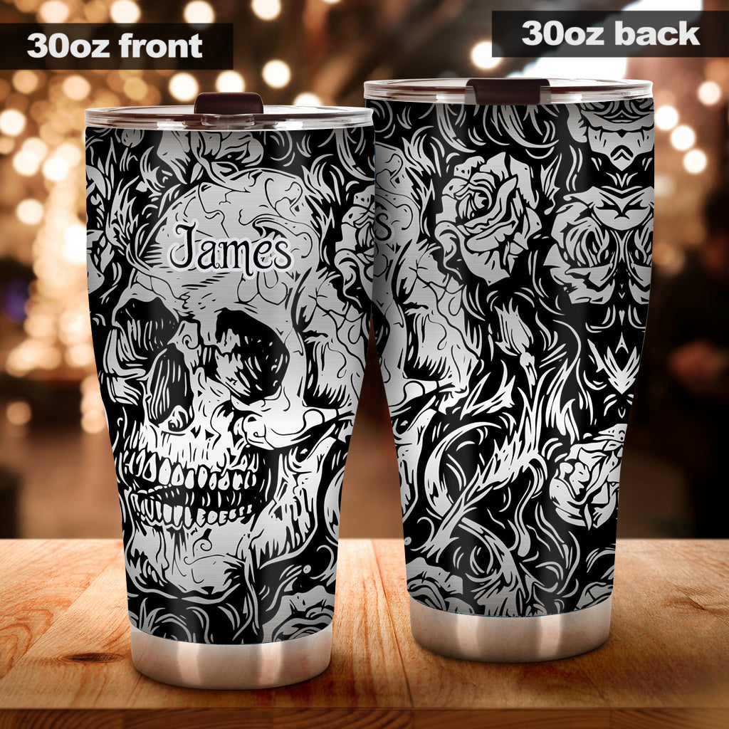 Shinny Grey Skull - Personalized Skull Tumbler