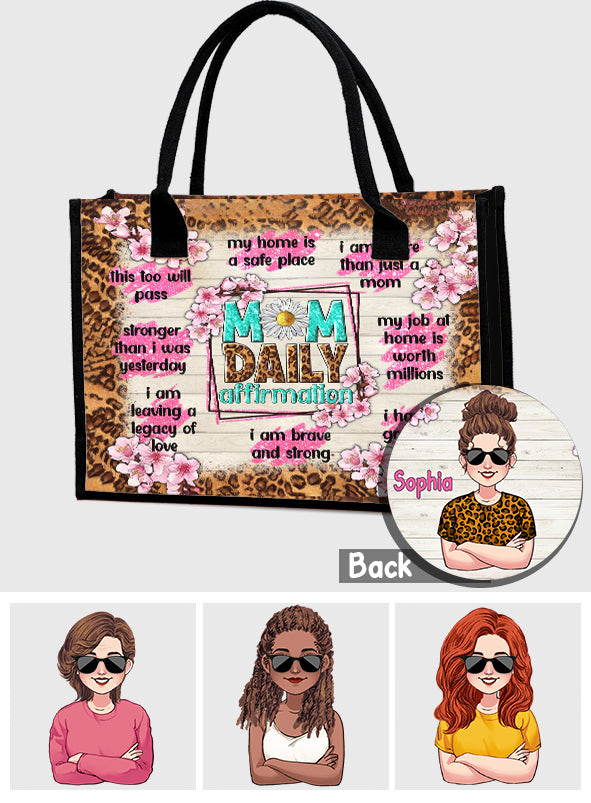 Mom Daily Affirmation Strong Brave Loved - Personalized Mother Canvas Tote Bag