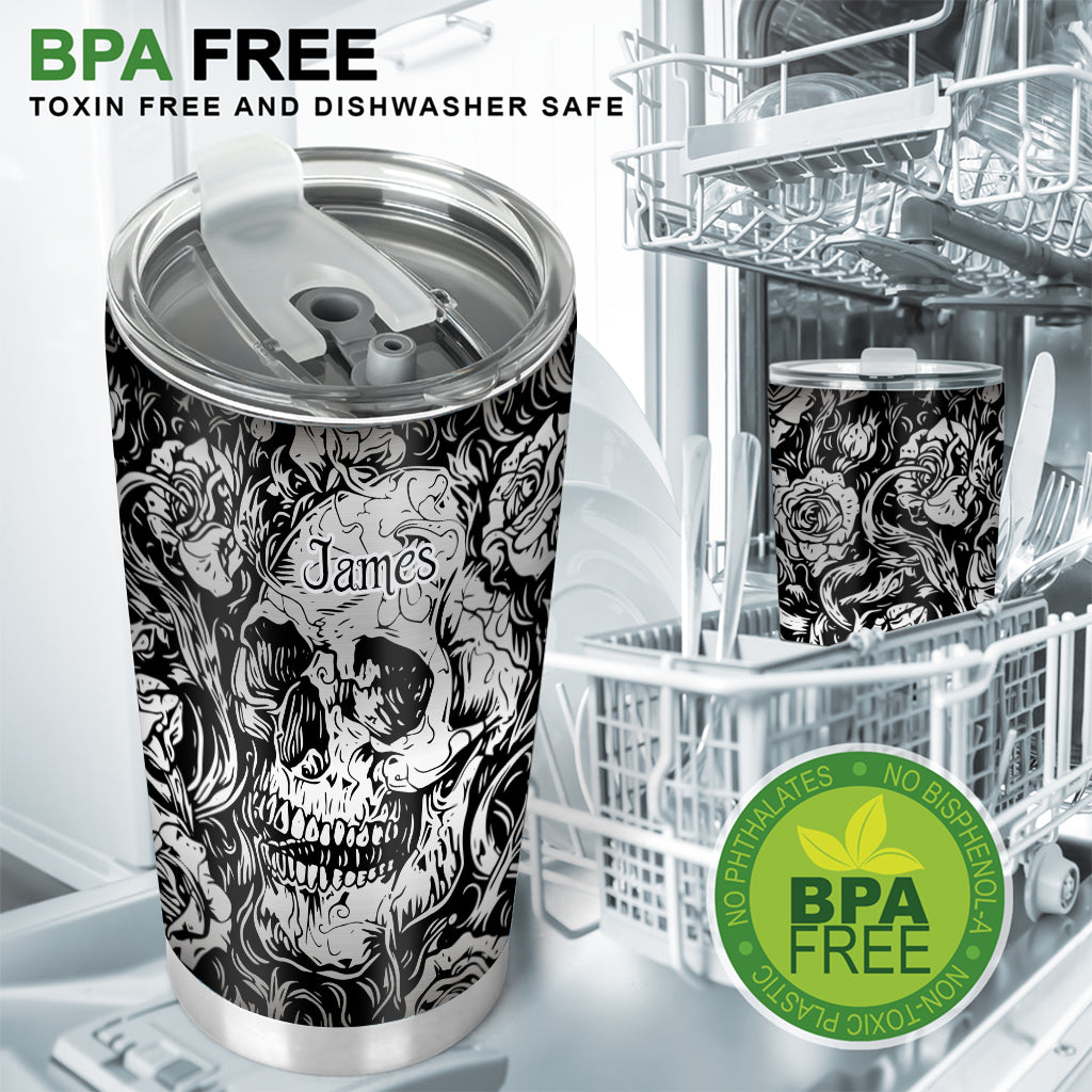 Shinny Grey Skull - Personalized Skull Tumbler