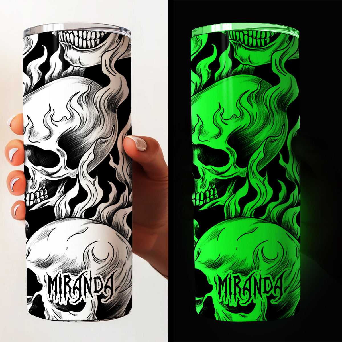 My Last Flying Fck - Personalized Skull Glow Skinny Tumbler